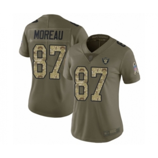 Women's Oakland Raiders 87 Foster Moreau Limited Olive Camo 2017 Salute to Service Football Jersey