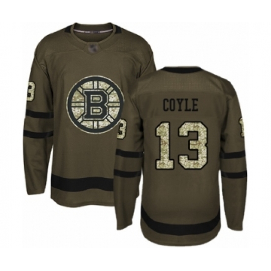 Men's Boston Bruins 13 Charlie Coyle Authentic Green Salute to Service Hockey Jersey