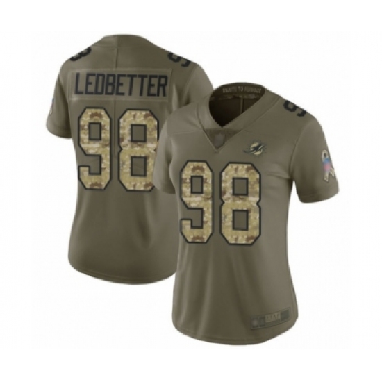 Women's Miami Dolphins 98 Jonathan Ledbetter Limited Olive Camo 2017 Salute to Service Football Jersey