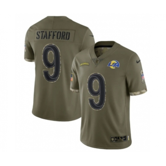 Men's Los Angeles Rams 9 Matthew Stafford 2022 Olive Salute To Service Limited Stitched Jersey