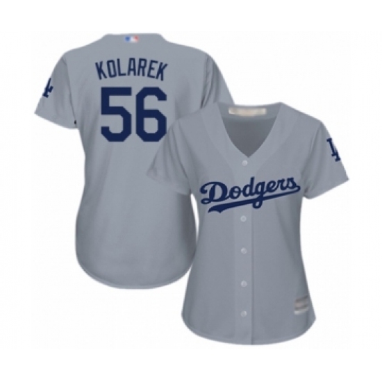 Women's Los Angeles Dodgers 56 Adam Kolarek Authentic Grey Road Cool Base Baseball Player Jersey