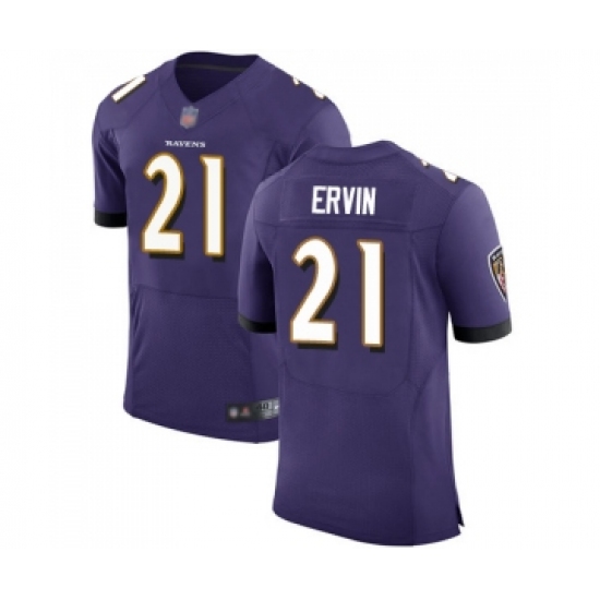 Men's Baltimore Ravens 21 Tyler Ervin Purple Team Color Vapor Untouchable Elite Player Football Jersey