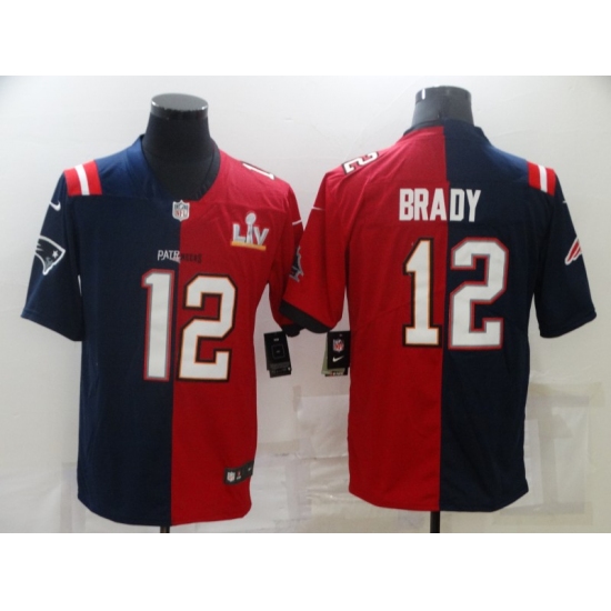 Men's Tampa Bay Buccaneers 12 Tom Brady Blue Red Bowl LV Limited Split Fashion Football Jersey