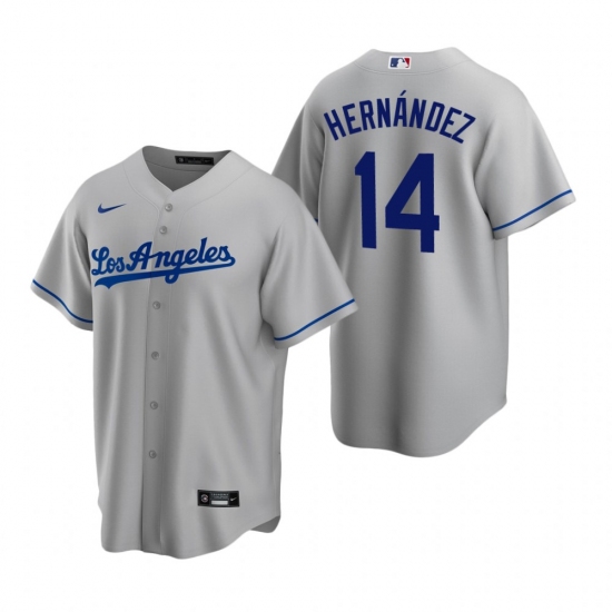 Men's Nike Los Angeles Dodgers 14 Enrique Hernandez Gray Road Stitched Baseball Jersey