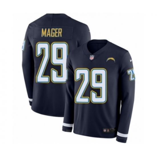 Men's Nike Los Angeles Chargers 29 Craig Mager Limited Navy Blue Therma Long Sleeve NFL Jersey