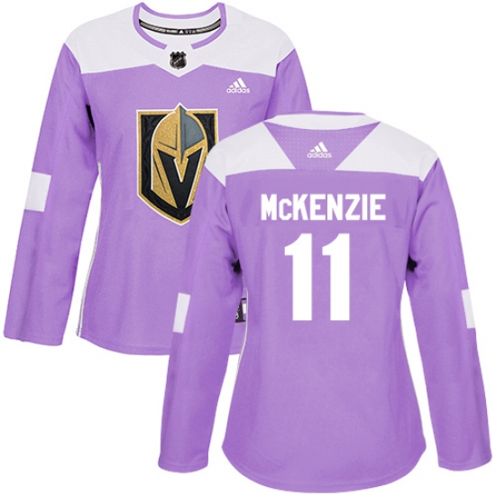 Women's Adidas Vegas Golden Knights 11 Curtis McKenzie Authentic Purple Fights Cancer Practice NHL Jersey