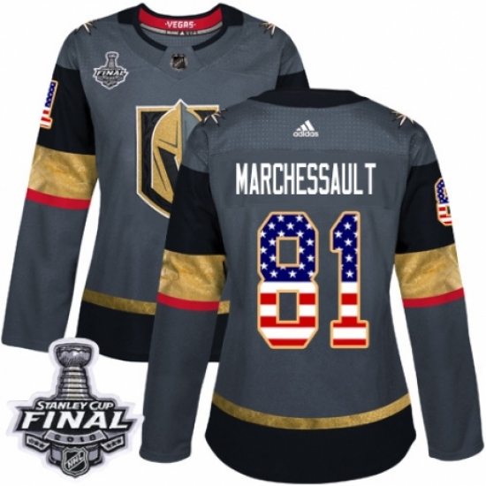 Women's Adidas Vegas Golden Knights 81 Jonathan Marchessault Authentic Gray USA Flag Fashion 2018 Stanley Cup Final NHL Jersey