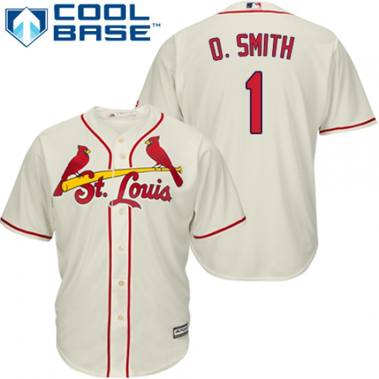 Youth Majestic St. Louis Cardinals 1 Ozzie Smith Replica Cream Alternate Cool Base MLB Jersey