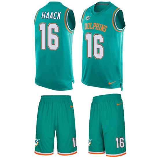 Men's Nike Miami Dolphins 16 Matt Haack Limited Aqua Green Tank Top Suit NFL Jersey