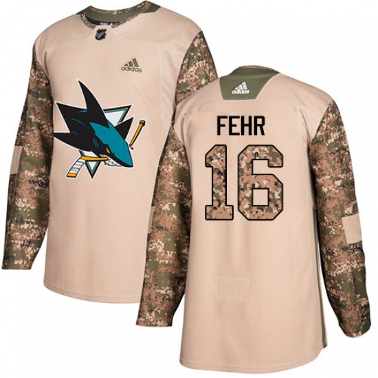 Youth Adidas San Jose Sharks 16 Eric Fehr Authentic Camo Veterans Day Practice NHL Jersey