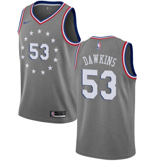 Men's Nike Philadelphia 76ers 53 Darryl Dawkins Swingman Gray NBA Jersey - City Edition