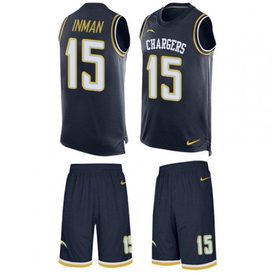 Men's Nike Los Angeles Chargers 15 Dontrelle Inman Limited Navy Blue Tank Top Suit NFL Jersey