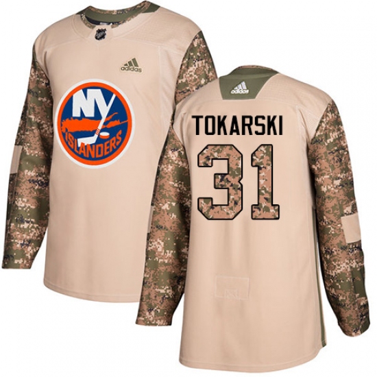 Youth Adidas New York Islanders 31 Dustin Tokarski Authentic Camo Veterans Day Practice NHL Jersey