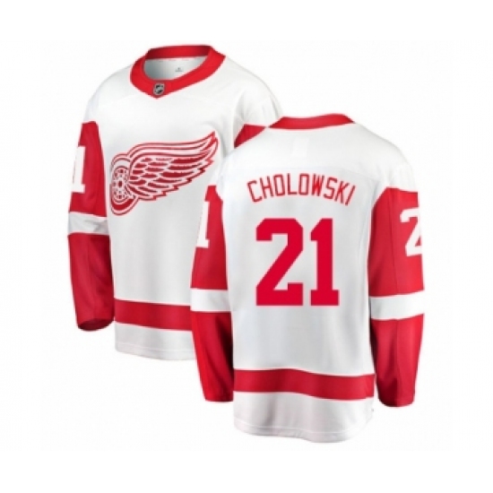 Men's Detroit Red Wings 21 Dennis Cholowski Authentic White Away Fanatics Branded Breakaway NHL Jersey