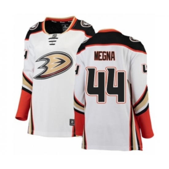 Women's Anaheim Ducks 44 Jaycob Megna Authentic White Away Fanatics Branded Breakaway NHL Jersey