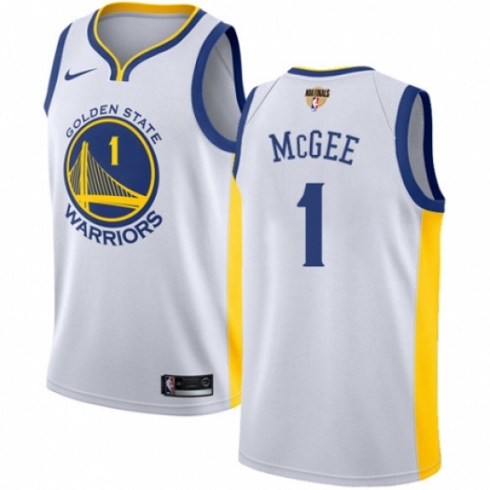 Youth Nike Golden State Warriors 1 JaVale McGee Authentic White Home 2018 NBA Finals Bound NBA Jersey - Association Edition