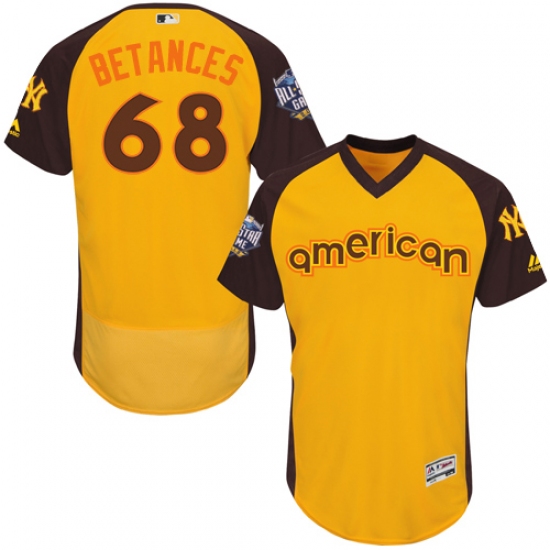 Men's Majestic New York Yankees 68 Dellin Betances Yellow 2016 All-Star American League BP Authentic Collection Flex Base MLB Jersey