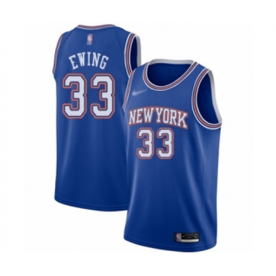 Women's New York Knicks 33 Patrick Ewing Authentic Blue Basketball Jersey - Statement Edition