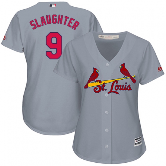Women's Majestic St. Louis Cardinals 9 Enos Slaughter Replica Grey Road Cool Base MLB Jersey