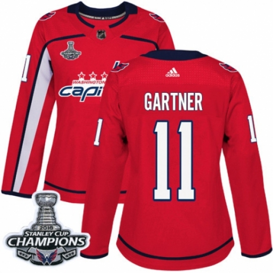 Women's Adidas Washington Capitals 11 Mike Gartner Authentic Red Home 2018 Stanley Cup Final Champions NHL Jersey