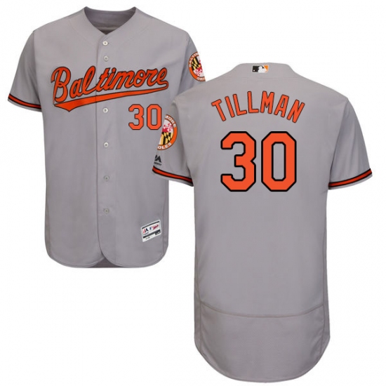 Men's Majestic Baltimore Orioles 30 Chris Tillman Grey Road Flex Base Authentic Collection MLB Jersey