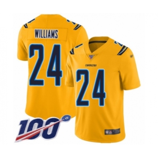 Men's Los Angeles Chargers 24 Trevor Williams Limited Gold Inverted Legend 100th Season Football Jersey