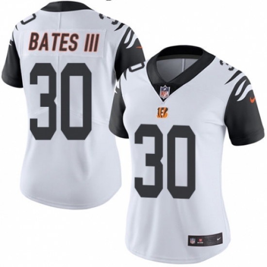 Women's Nike Cincinnati Bengals 30 Jessie Bates III Limited White Rush Vapor Untouchable NFL Jersey