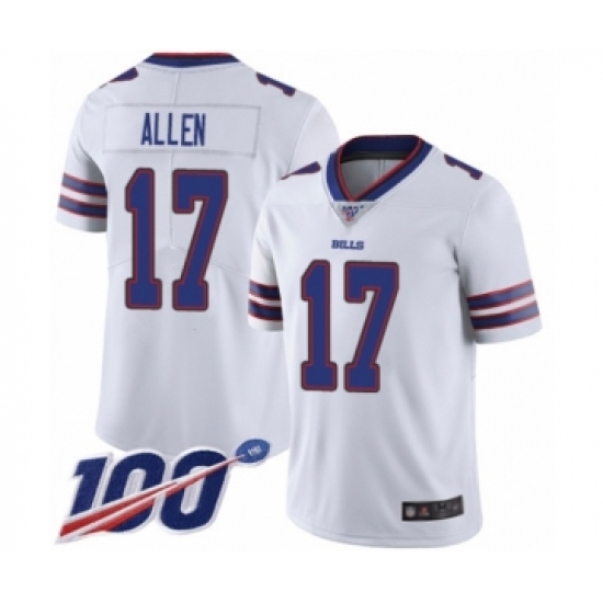 Men's Nike Buffalo Bills 17 Josh Allen White Vapor Untouchable Limited Player 100th Season NFL Jersey