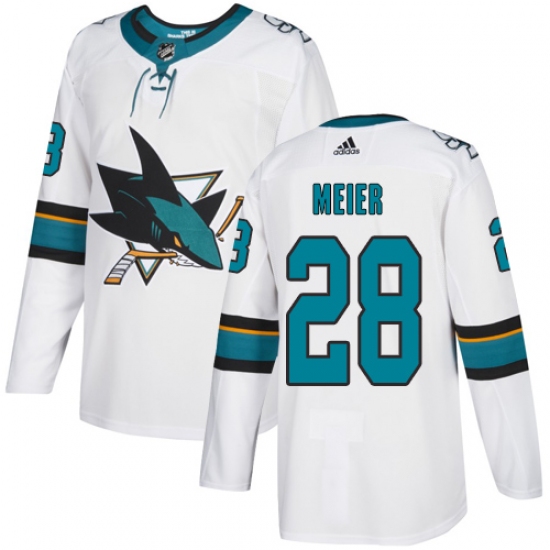 Men's Adidas San Jose Sharks 28 Timo Meier White Road Authentic Stitched NHL Jersey