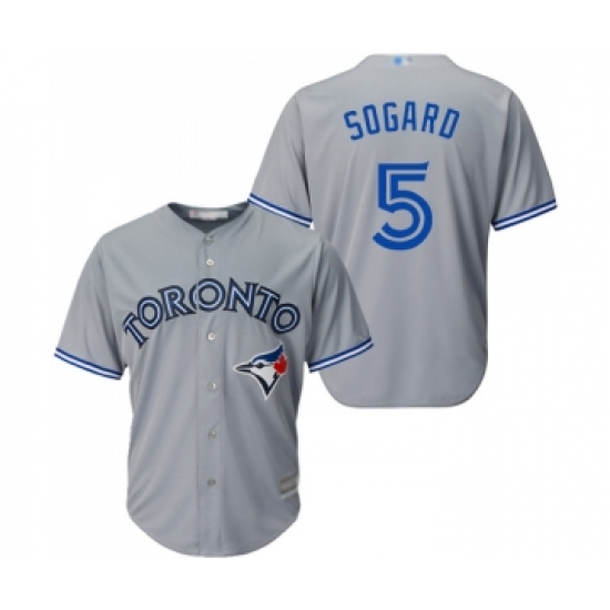 Men's Toronto Blue Jays 5 Eric Sogard Replica Grey Road Baseball Jersey