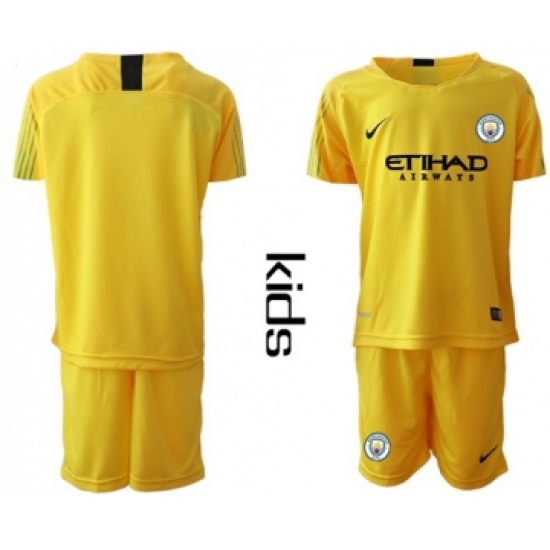 Manchester City Blank Yellow Goalkeeper Kid Soccer Club Jersey