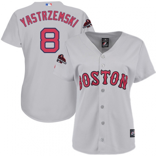 Women's Majestic Boston Red Sox 8 Carl Yastrzemski Authentic Grey Road 2018 World Series Champions MLB Jersey