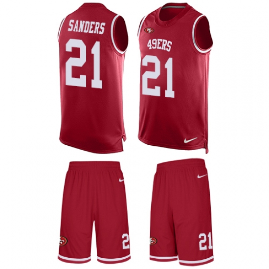 Men's Nike San Francisco 49ers 21 Deion Sanders Limited Red Tank Top Suit NFL Jersey