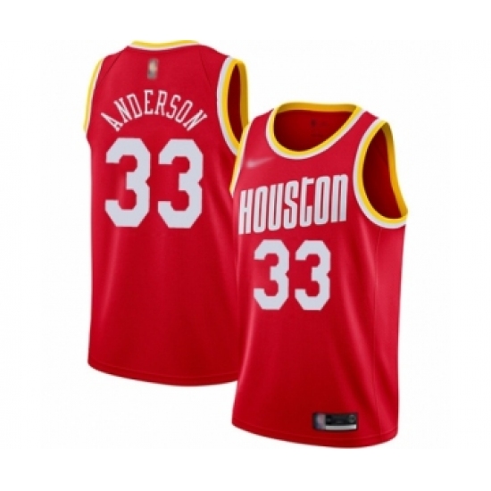 Men's Houston Rockets 33 Ryan Anderson Authentic Red Hardwood Classics Finished Basketball Jersey
