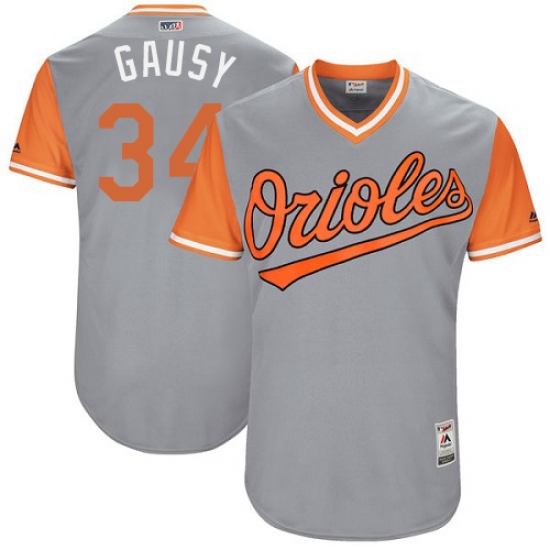 Men's Majestic Baltimore Orioles 34 Kevin Gausman "Gausy" Authentic Gray 2017 Players Weekend MLB Jersey