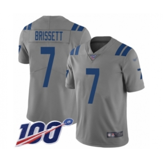 Men's Indianapolis Colts 7 Jacoby Brissett Limited Gray Inverted Legend 100th Season Football Jersey