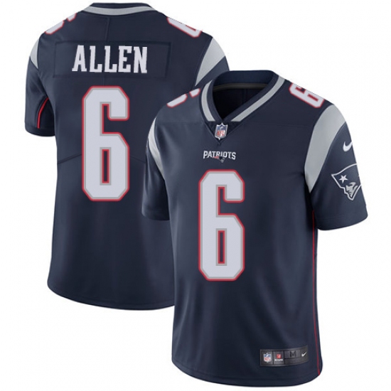 Youth Nike New England Patriots 6 Ryan Allen Navy Blue Team Color Vapor Untouchable Limited Player NFL Jersey