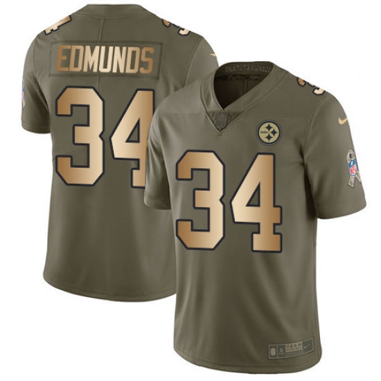 Men's Nike Pittsburgh Steelers 34 Terrell Edmunds Limited Olive Gold 2017 Salute to Service NFL Jersey