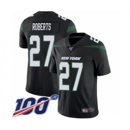 Men's New York Jets 27 Darryl Roberts Black Alternate Vapor Untouchable Limited Player 100th Season Football Jersey