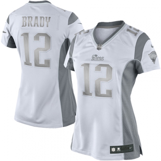 Women's Nike New England Patriots 12 Tom Brady Limited White Platinum NFL Jersey