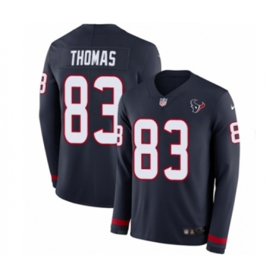 Youth Nike Houston Texans 83 Jordan Thomas Limited Navy Blue Therma Long Sleeve NFL Jersey