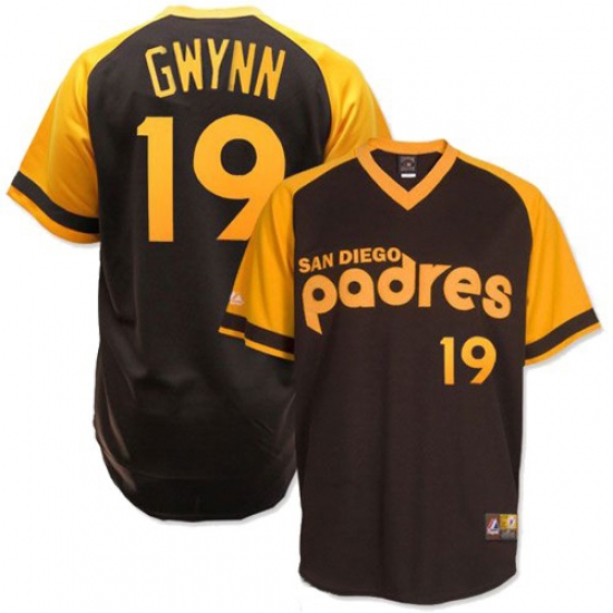 Men's Mitchell and Ness San Diego Padres 19 Tony Gwynn Replica Brown Throwback MLB Jersey
