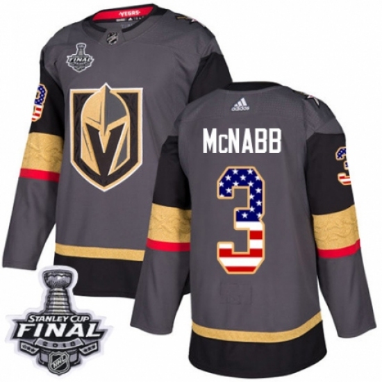 Men's Adidas Vegas Golden Knights 3 Brayden McNabb Authentic Gray USA Flag Fashion 2018 Stanley Cup Final NHL Jersey