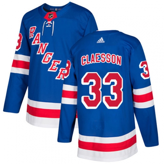 Men's Adidas New York Rangers 33 Fredrik Claesson Premier Royal Blue Home NHL Jersey