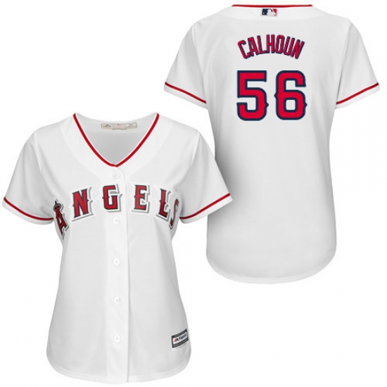 Women's Majestic Los Angeles Angels of Anaheim 56 Kole Calhoun Authentic White Home MLB Jersey