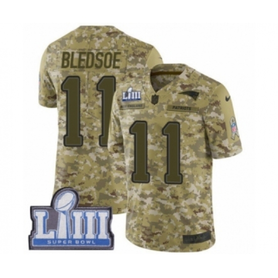 Youth Nike New England Patriots 11 Drew Bledsoe Limited Camo 2018 Salute to Service Super Bowl LIII Bound NFL Jersey