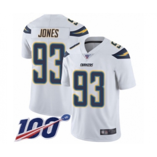 Youth Los Angeles Chargers 93 Justin Jones White Vapor Untouchable Limited Player 100th Season Football Jersey