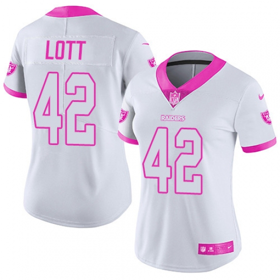 Women's Nike Oakland Raiders 42 Ronnie Lott Limited White/Pink Rush Fashion NFL Jersey