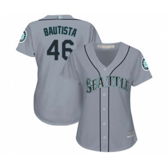 Women's Seattle Mariners 46 Gerson Bautista Authentic Grey Road Cool Base Baseball Player Jersey