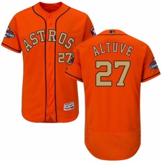 Men's Majestic Houston Astros 27 Jose Altuve Orange Alternate 2018 Gold Program Flex Base Authentic Collection MLB Jersey
